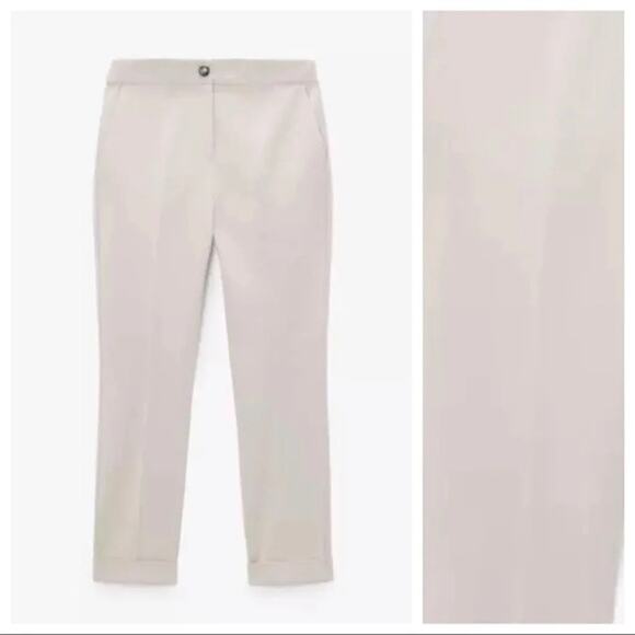 NWT. Zara Cream Jogger Waist Mid-rise Tapered Pants. Size S. - Picture 6 of 7